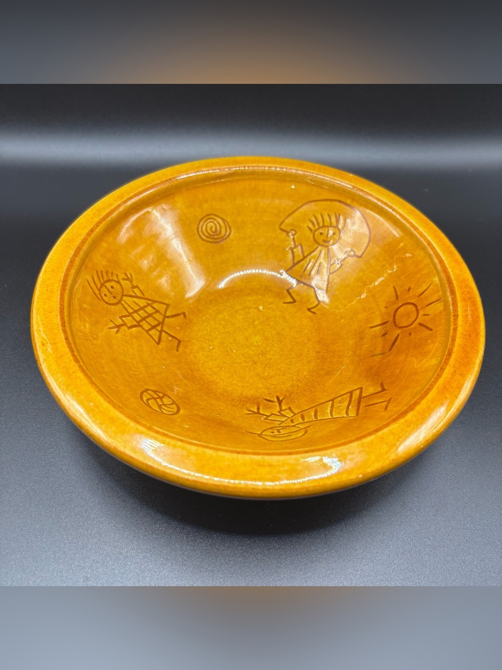 Vintage Herman A. Kähler HAK Denmark Handcrafted Bowl Sgraffito Folk Art 6.5"